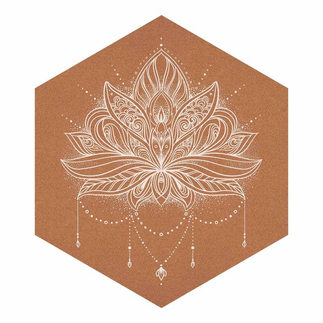 Self-adhesive hexagonal pattern wallpaper - Boho Lotus Flower White Cork Look
