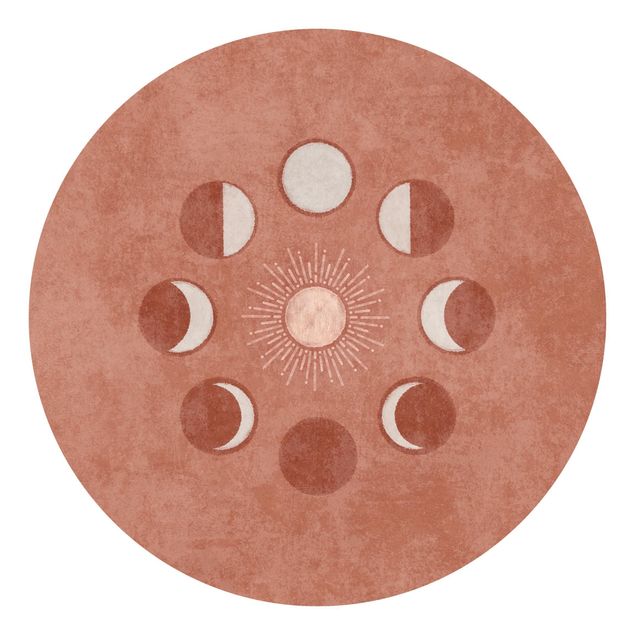 Self-adhesive round wallpaper - Boho Phases Of the Moon With Sun