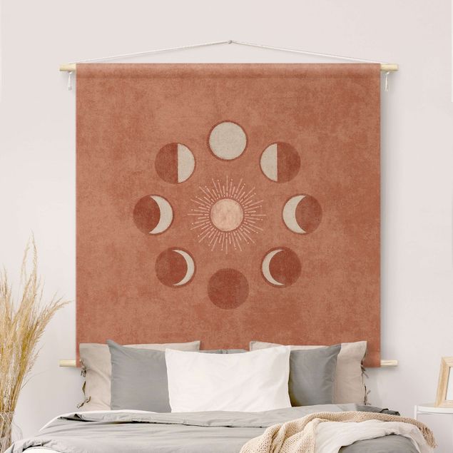modern tapestry wall hanging Boho Phases Of the Moon With Sun
