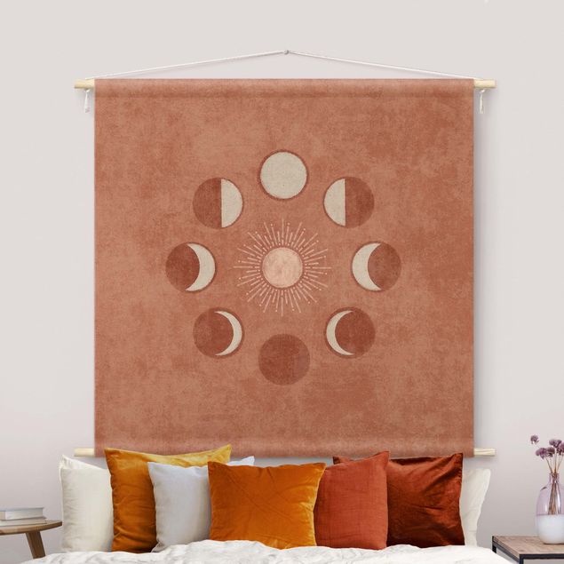 vintage wall tapestry Boho Phases Of the Moon With Sun