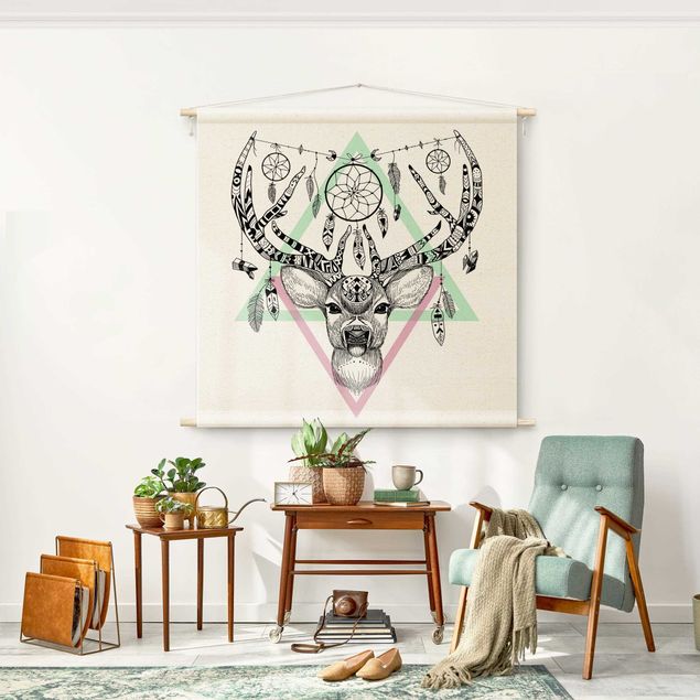 boho tapestry Boho Reindeer With Feathers