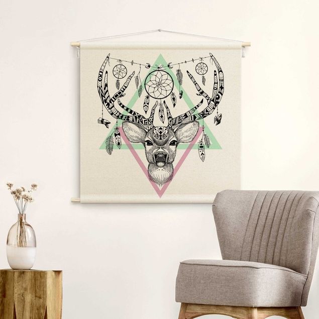 extra large tapestry Boho Reindeer With Feathers