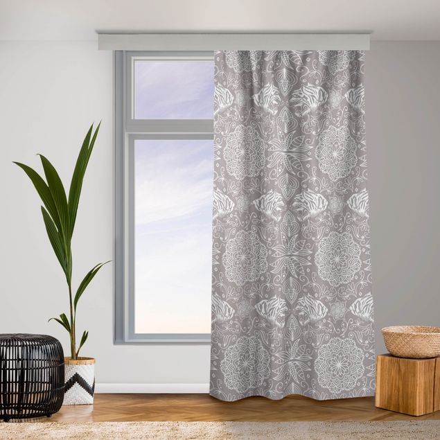 modern curtains for living room Boho Tiger Pattern With Mandala In Warm Grey