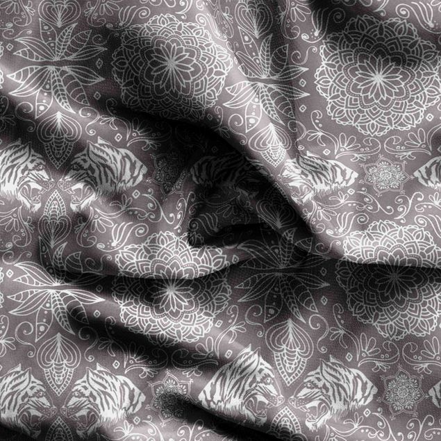 retro curtains Boho Tiger Pattern With Mandala In Warm Grey