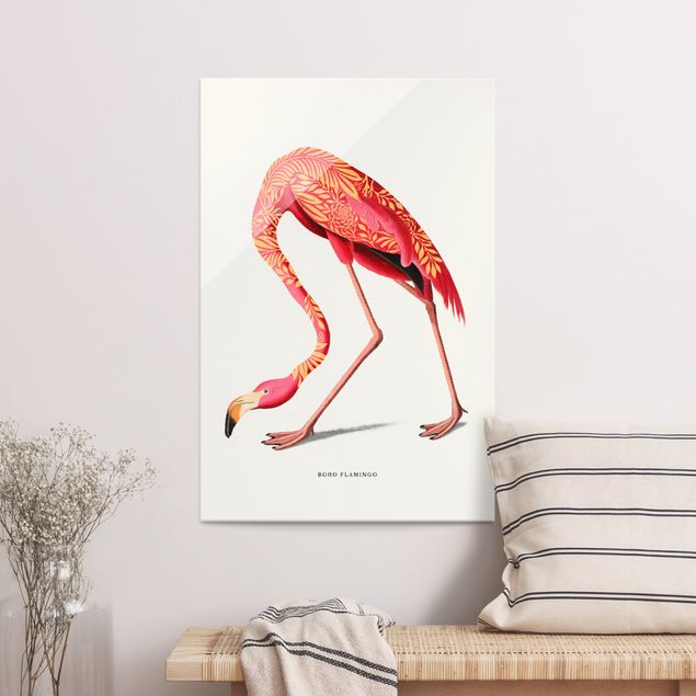 Glas Magnetboard Boho Birds - Flamingo