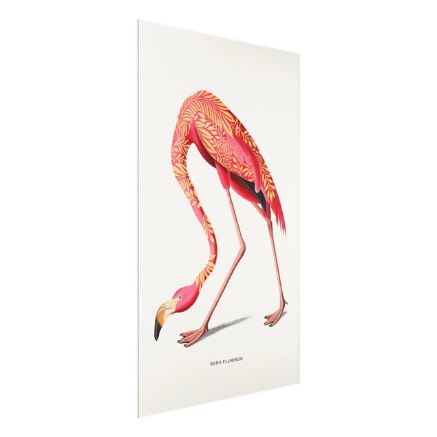Glass print - Boho Birds - Flamingo - Portrait format 2:3