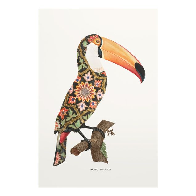 Glass print - Boho Birds - Toucan - Portrait format 2:3