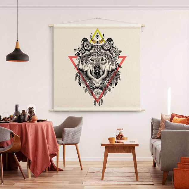 boho tapestry Boho Wolf With Dreamcatcher