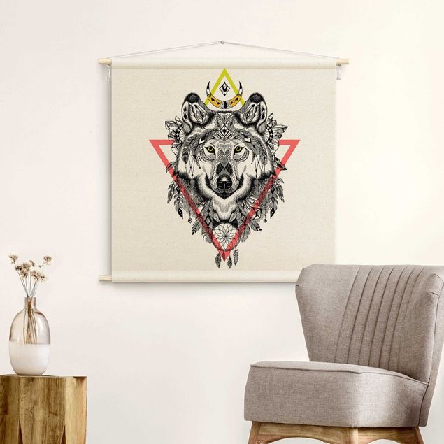 extra large tapestry Boho Wolf With Dreamcatcher