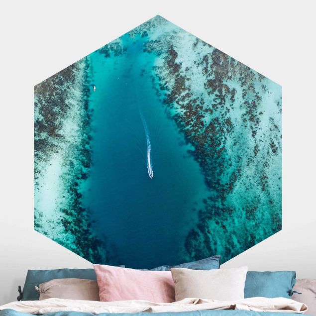 Self-adhesive hexagonal wall mural Boat Trip