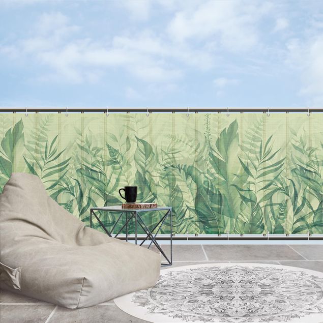 balcony privacy cover Botany - Tropical Leaves Yellow Green