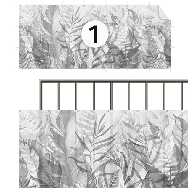 Privacy screen mat Botany - Tropical Leaves Grey
