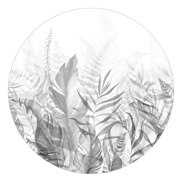 Self-adhesive round wallpaper - Botany - Tropical Leaves Grey