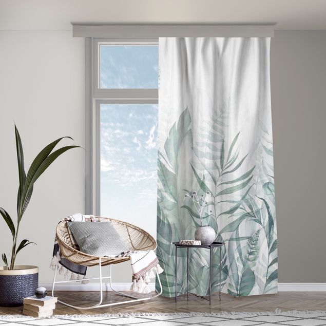 bespoke curtains Botany - Tropical Leaves Green