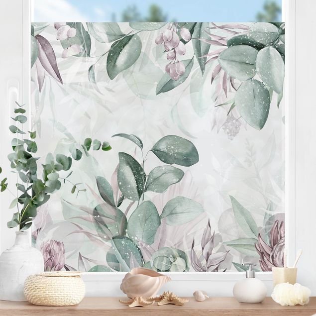 Window decoration - Botany In Pastel Green & Pink