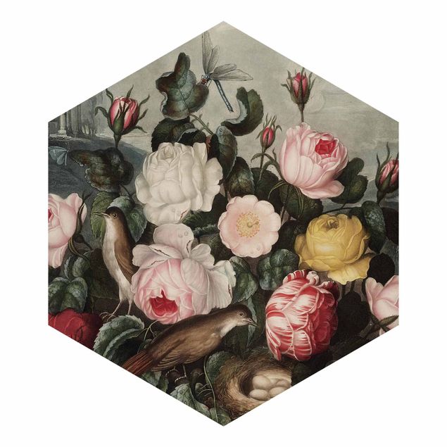 Self-adhesive hexagonal pattern wallpaper - Botany Vintage Illustration Of Roses