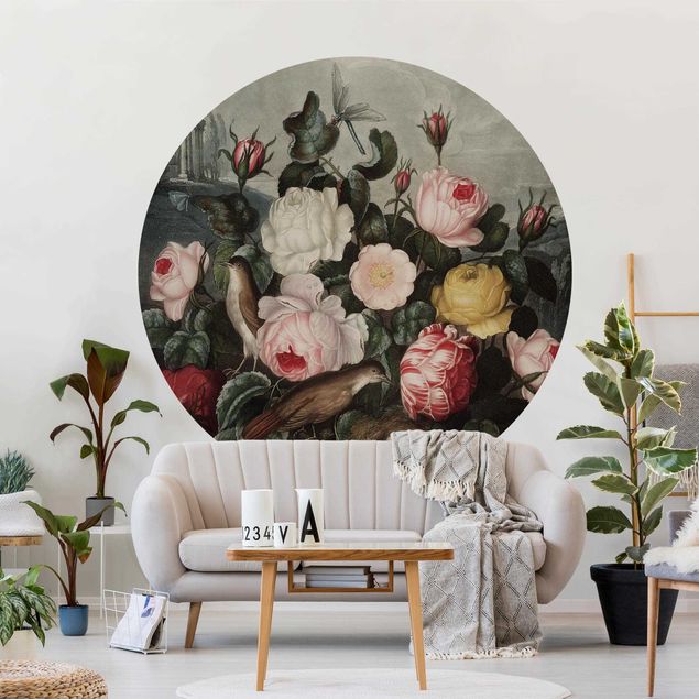 Self-adhesive round wallpaper kitchen - Botany Vintage Illustration Of Roses