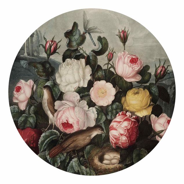 Self-adhesive round wallpaper kitchen - Botany Vintage Illustration Of Roses