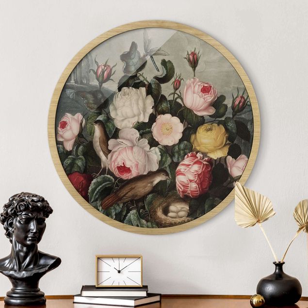 Framed prints round Botany Vintage Illustration Of Roses