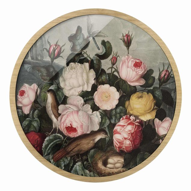 Circular framed print - Botany Vintage Illustration Of Roses