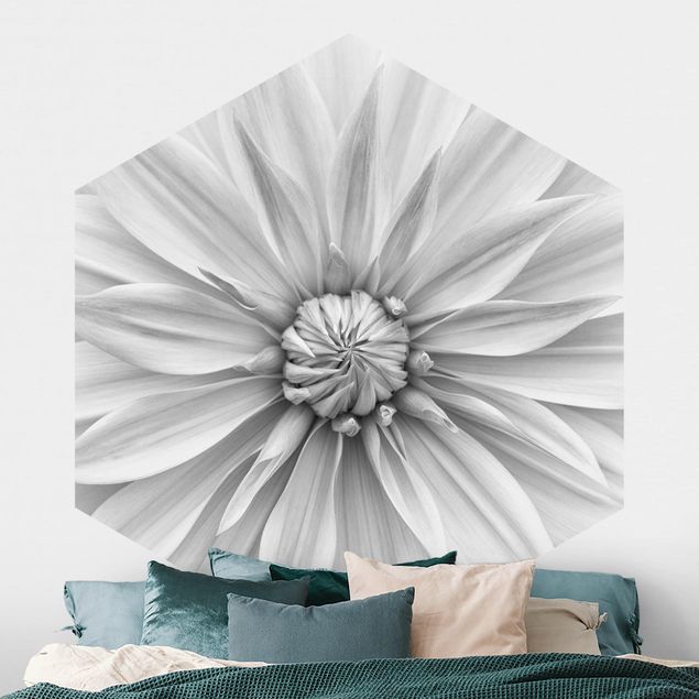 Self-adhesive hexagonal wall mural Botanical Blossom In White