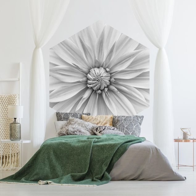 Self-adhesive hexagonal pattern wallpaper - Botanical Blossom In White