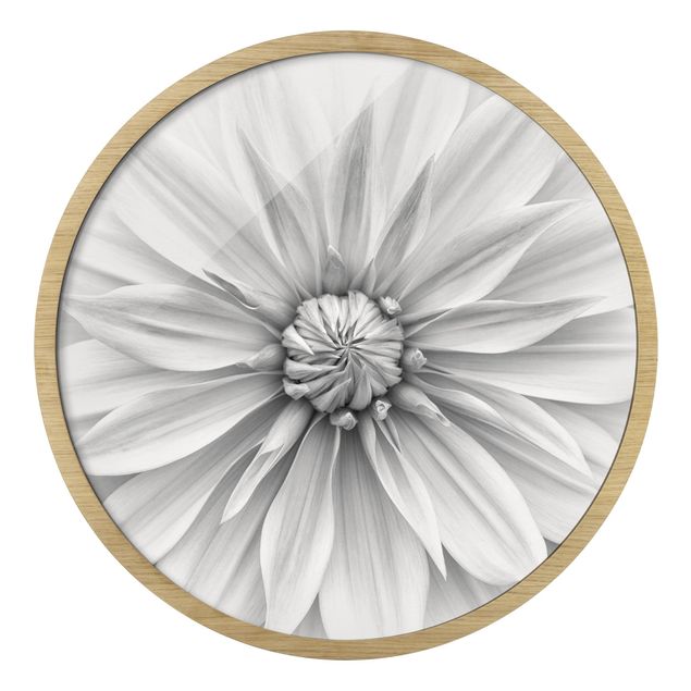 Circular framed print - Botanical Blossom In White