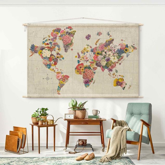 bohemian tapestry Botanical world map