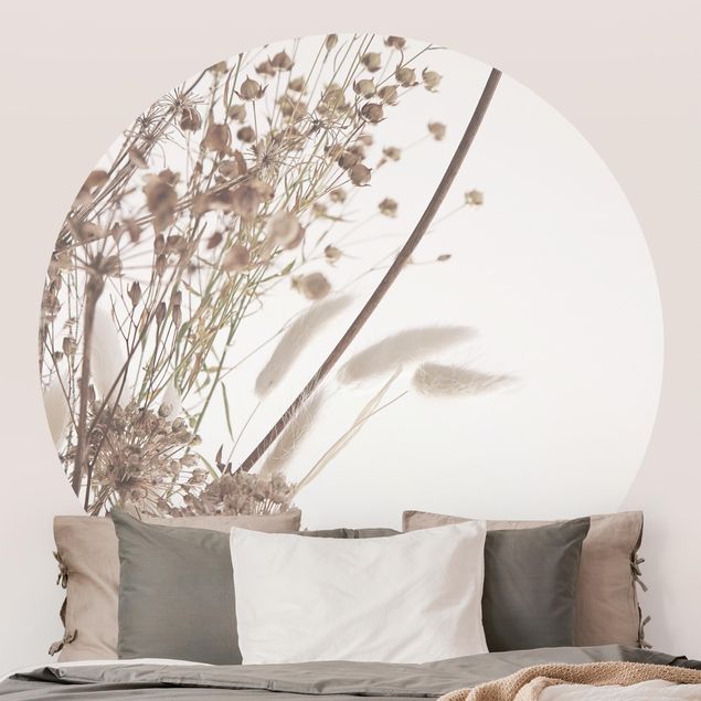 Self-adhesive round wallpaper - Bouquet Of Ornamental Grass And Flowers