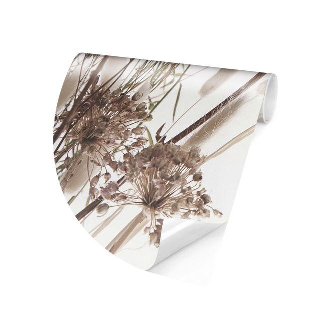 Self-adhesive round wallpaper - Bouquet Of Ornamental Grass And Flowers