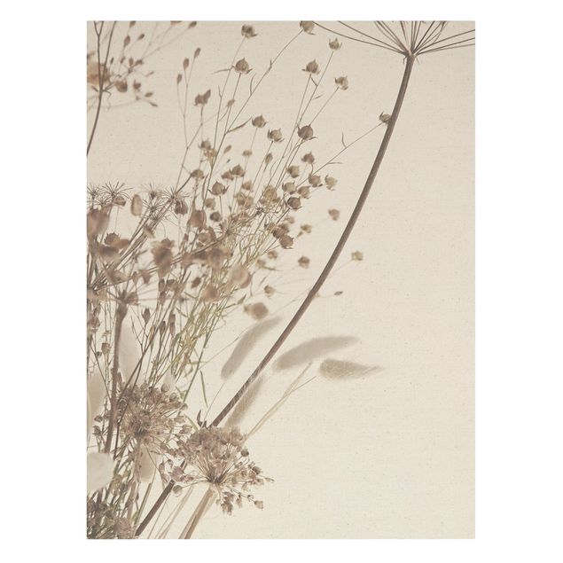 Natural canvas print - Bouquet Of Ornamental Grass And Flowers - Portrait format 3:4