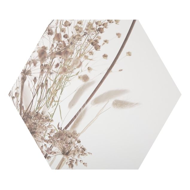 Alu-Dibond hexagon - Bouquet Of Ornamental Grass And Flowers