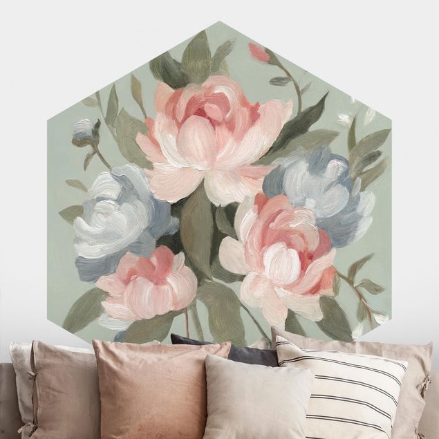 Self-adhesive hexagonal wall mural Bouquet In Pastel I