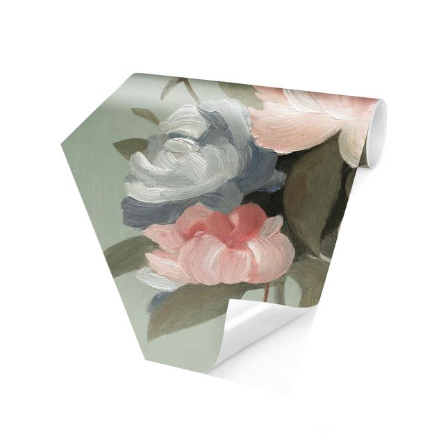 Self-adhesive hexagonal pattern wallpaper - Bouquet In Pastel I