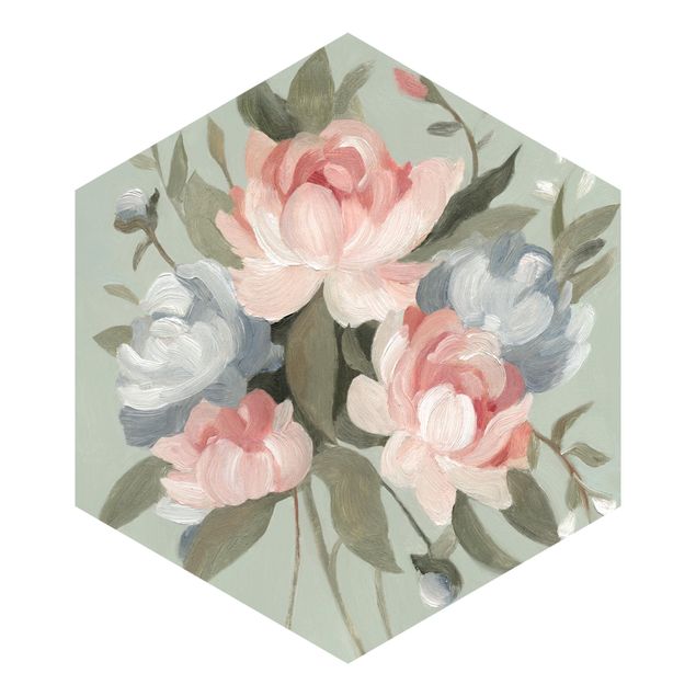 Self-adhesive hexagonal pattern wallpaper - Bouquet In Pastel I