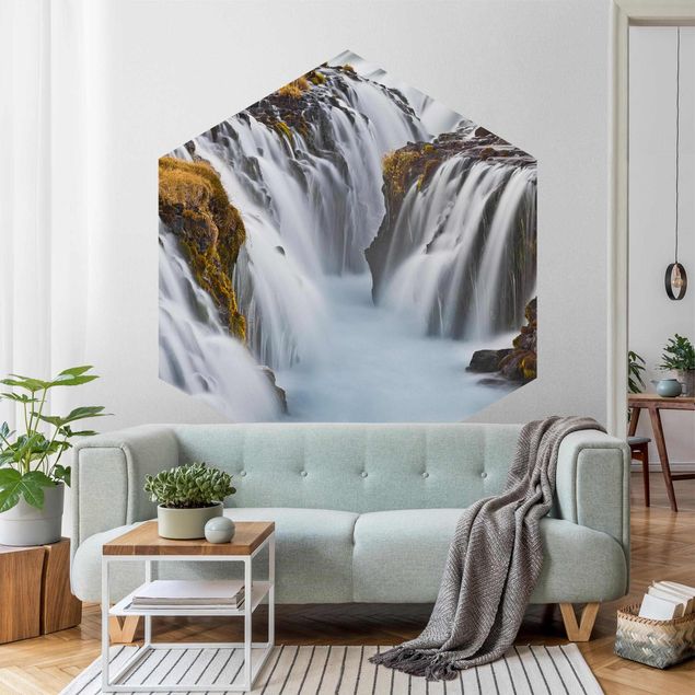 Self-adhesive hexagonal pattern wallpaper - Brúarfoss Waterfall In Iceland