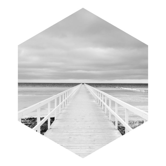 Self-adhesive hexagonal pattern wallpaper - Bridge In Sweden Black And White