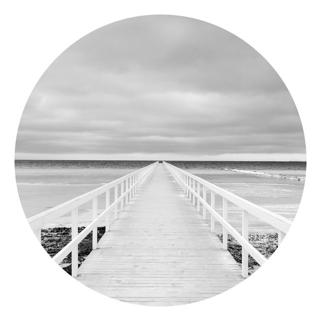 Self-adhesive round wallpaper beach - Bridge In Sweden Black And White