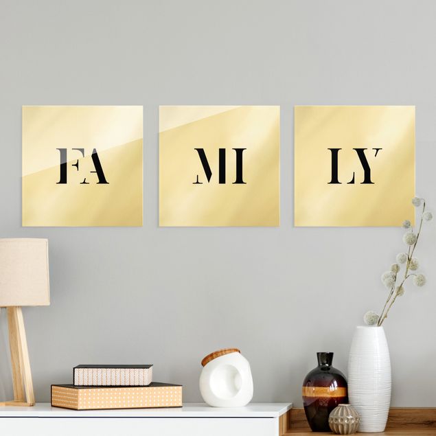 Glass print - Letters FAMILY Black Set I - 3 parts