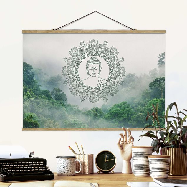 Fabric print with poster hangers - Buddha Mandala In Fog - Landscape format 3:2