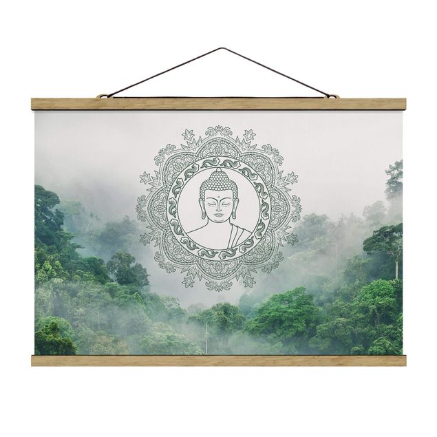Fabric print with poster hangers - Buddha Mandala In Fog - Landscape format 3:2