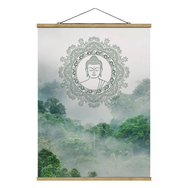 Fabric print with poster hangers - Buddha Mandala In Fog - Portrait format 3:4