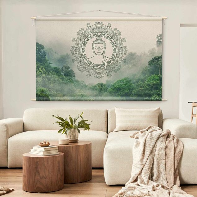 forest tapestry Buddha Mandala In Fog
