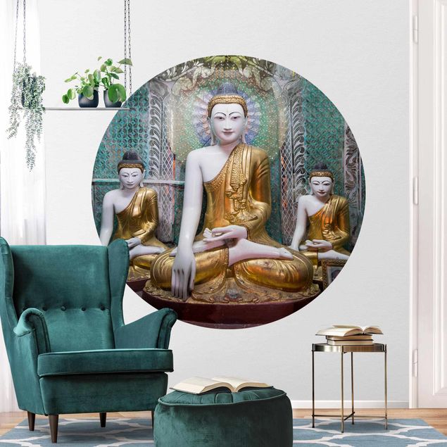 Self-adhesive round wallpaper - Buddha Statues