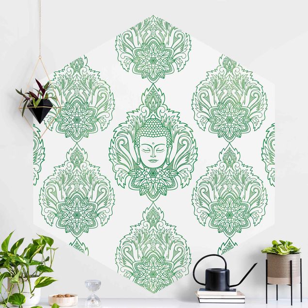 Hexagonal wallpapers Buddha And Lotus