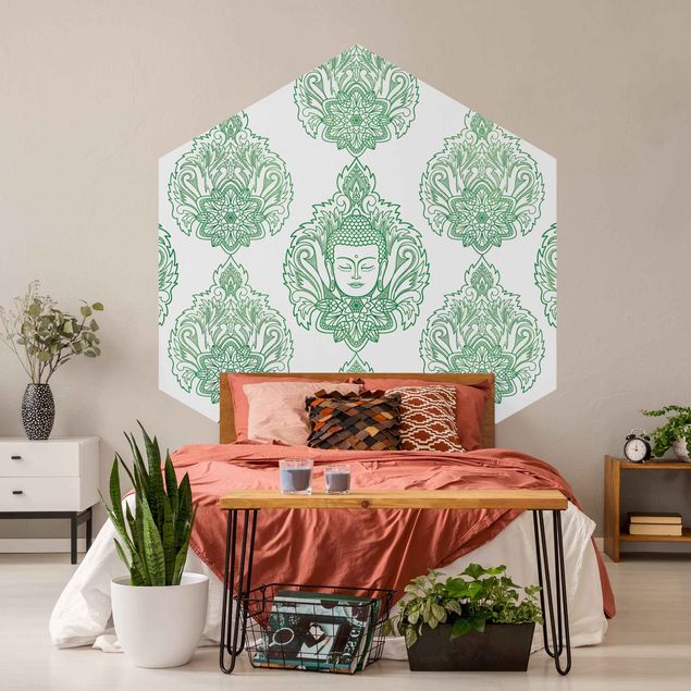 Self-adhesive hexagonal pattern wallpaper - Buddha And Lotus