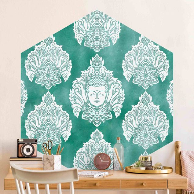 Wallpapers Buddha And Lotus Emerald Pattern