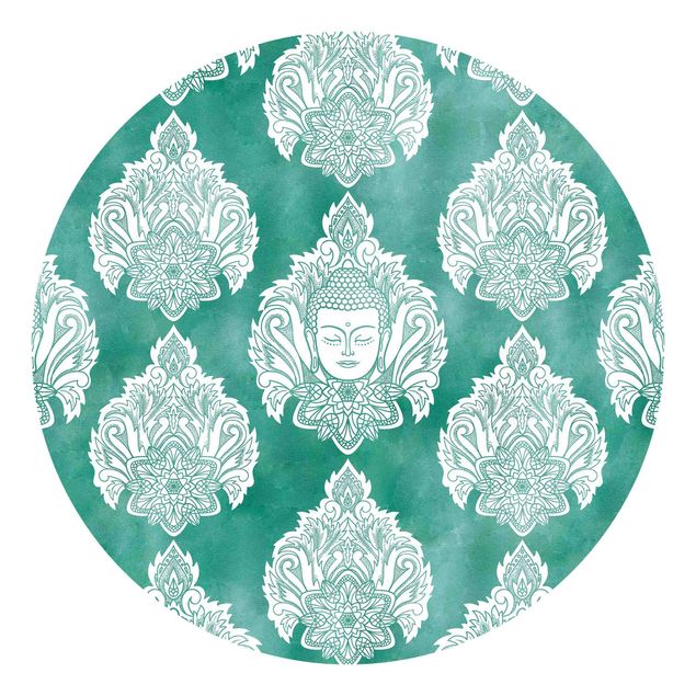 Self-adhesive round wallpaper - Buddha And Lotus Emerald Pattern