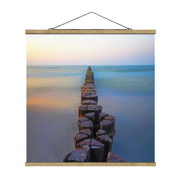 Fabric print with poster hangers - Groynes At Sunset At The Ocean - Square 1:1