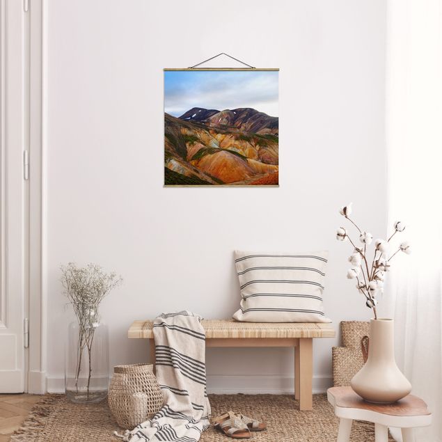 Fabric print with poster hangers - Colourful Mountains In Iceland - Square 1:1
